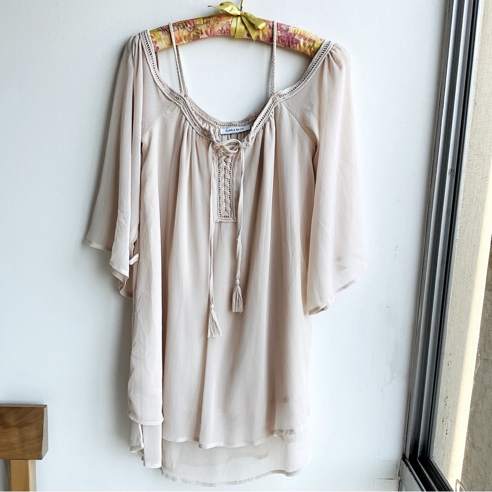 Cream Off Shoulder Flowy Midi Dress